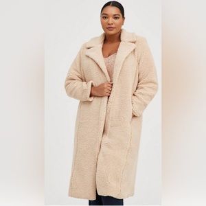 Torrid - Beige Faux Fur Open Front Longline Teddy Coat